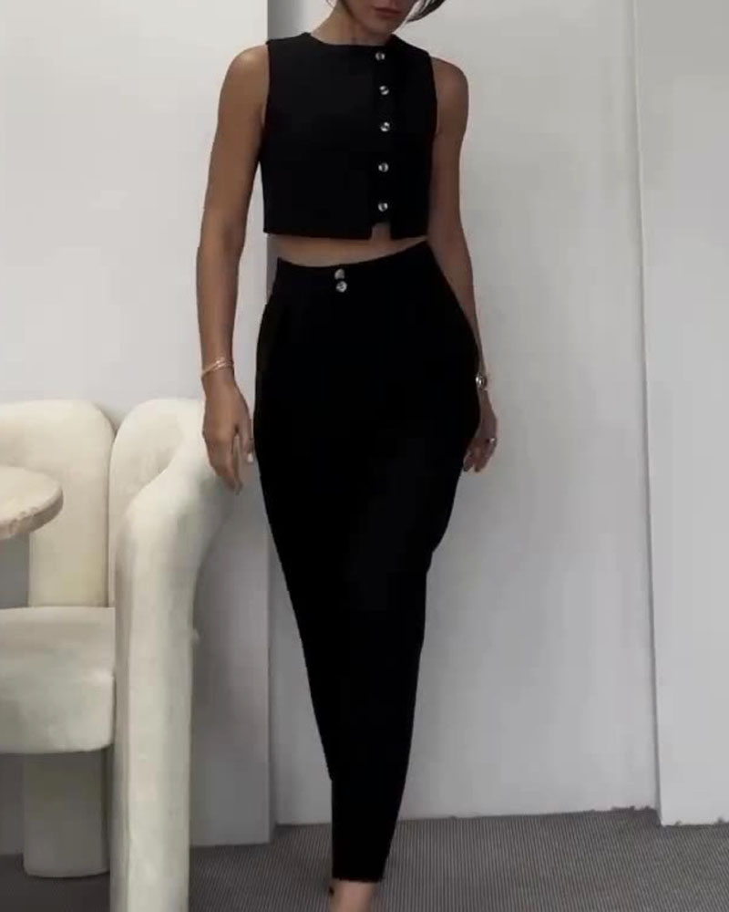 Valérie Solid Color Vest & Pants - 2 Piece Set