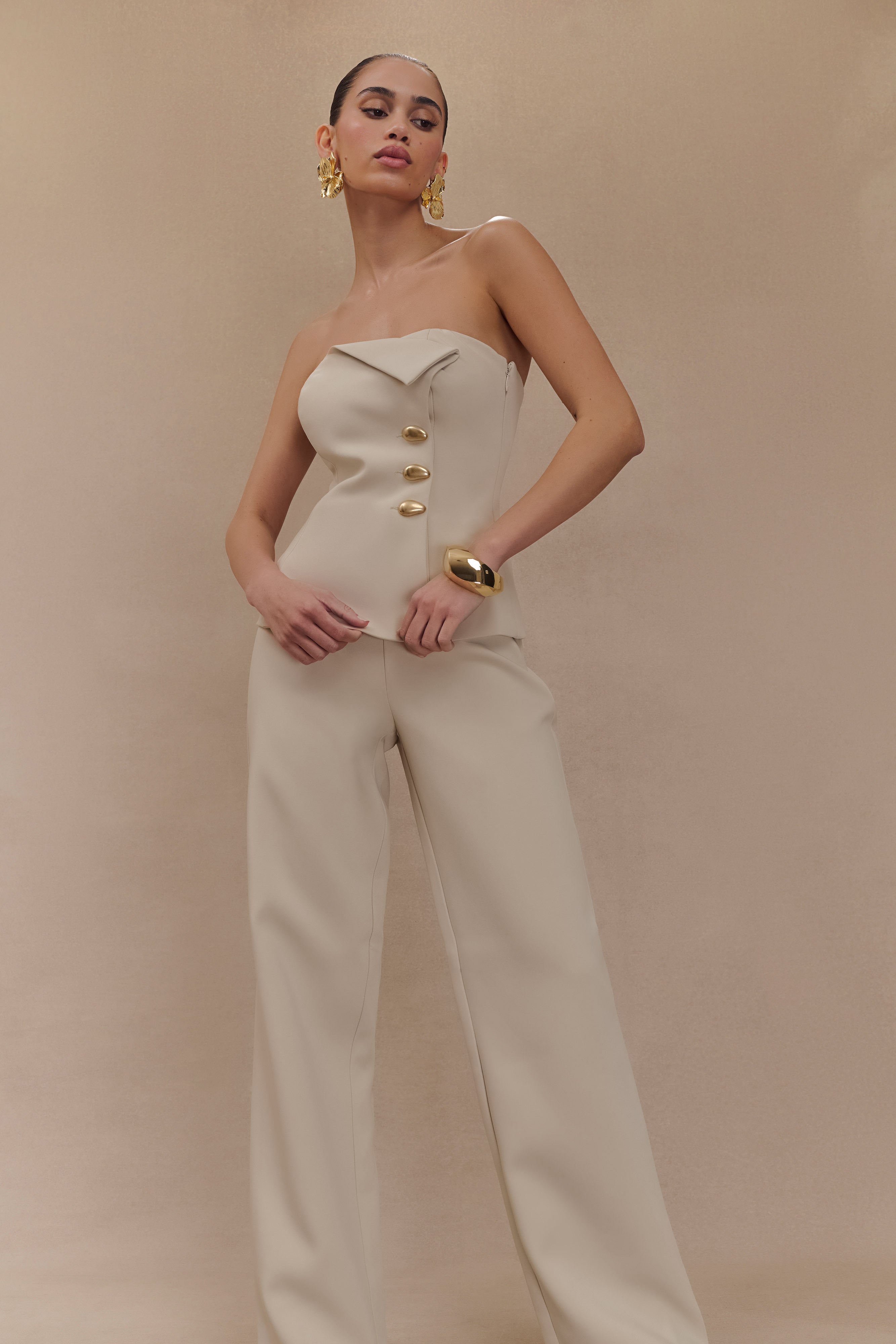 Kesha - Tailored top and tailored straight pants - sand