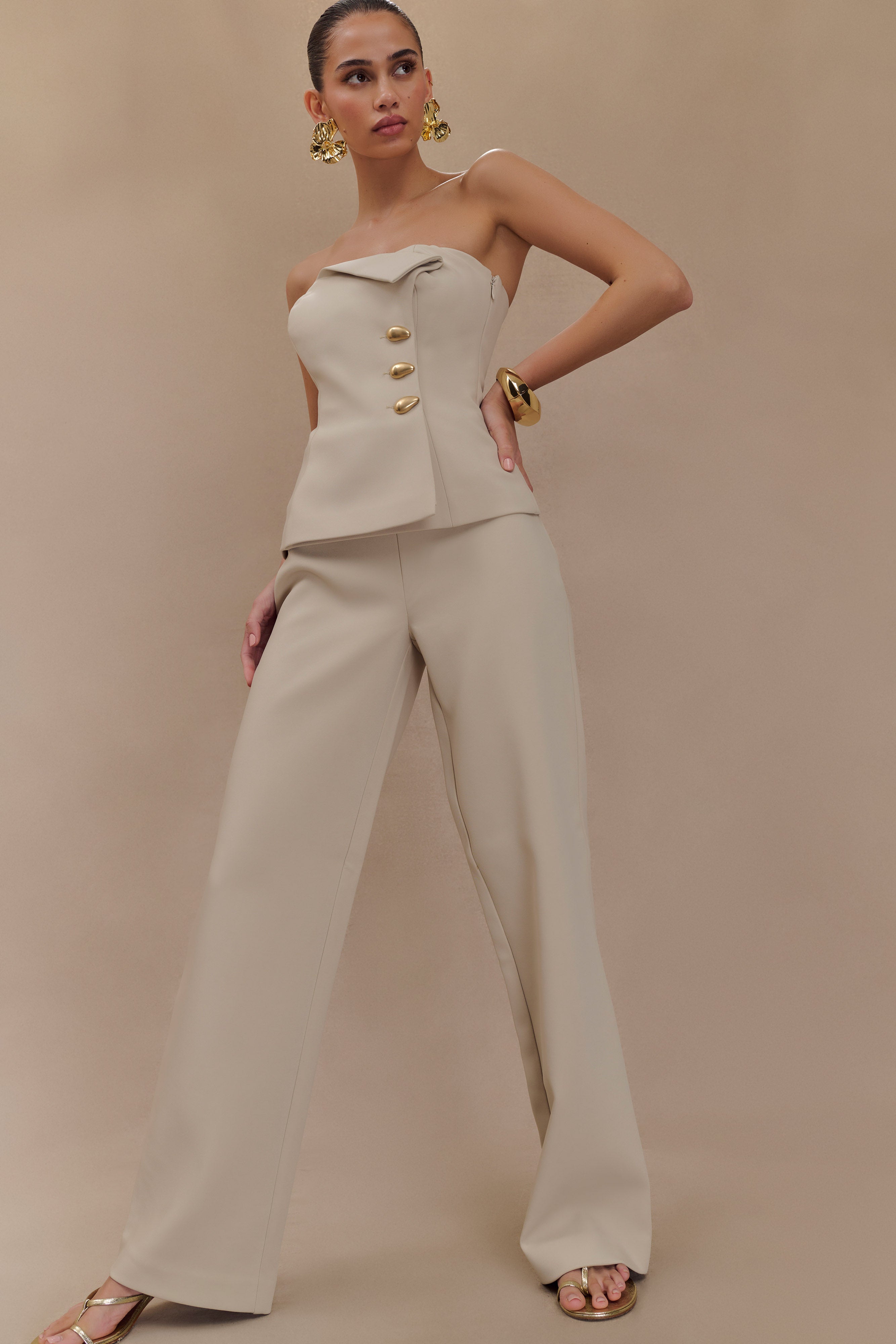 Kesha - Tailored top and tailored straight pants - sand