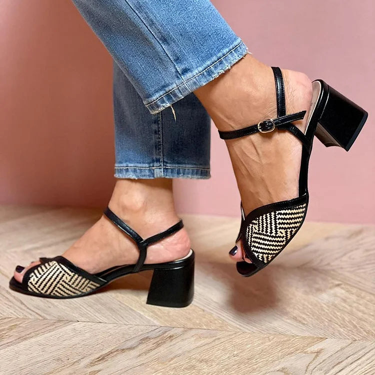 Rachel | Woven fabric sandals with block heel