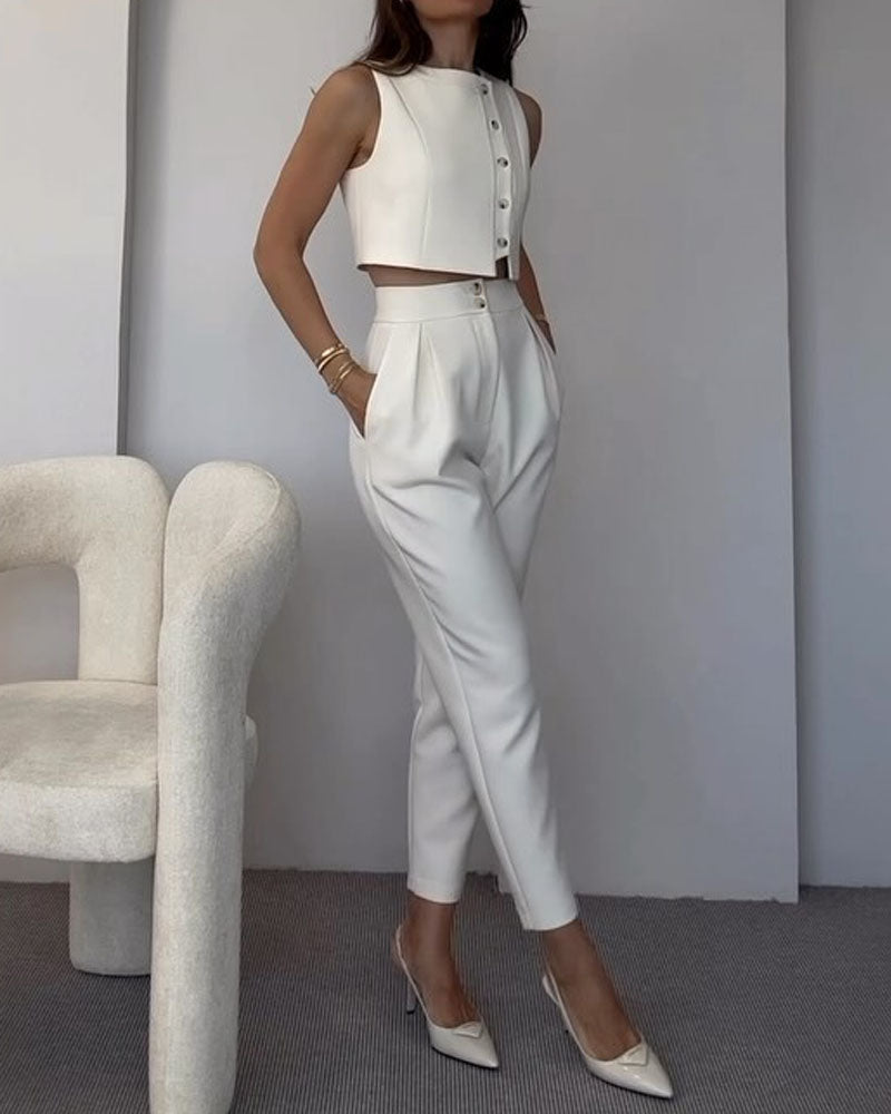 Valérie Solid Color Vest & Pants - 2 Piece Set