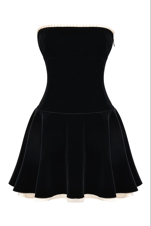 Maritza - Black velvet strapless dress