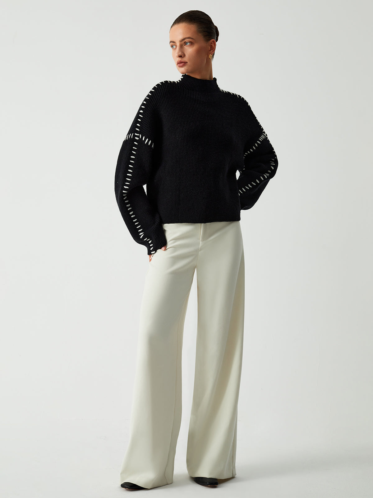 Jolie – Turtleneck Sweater with Pique Stitch
