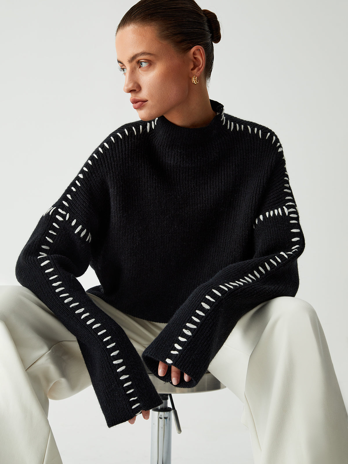 Jolie – Turtleneck Sweater with Pique Stitch