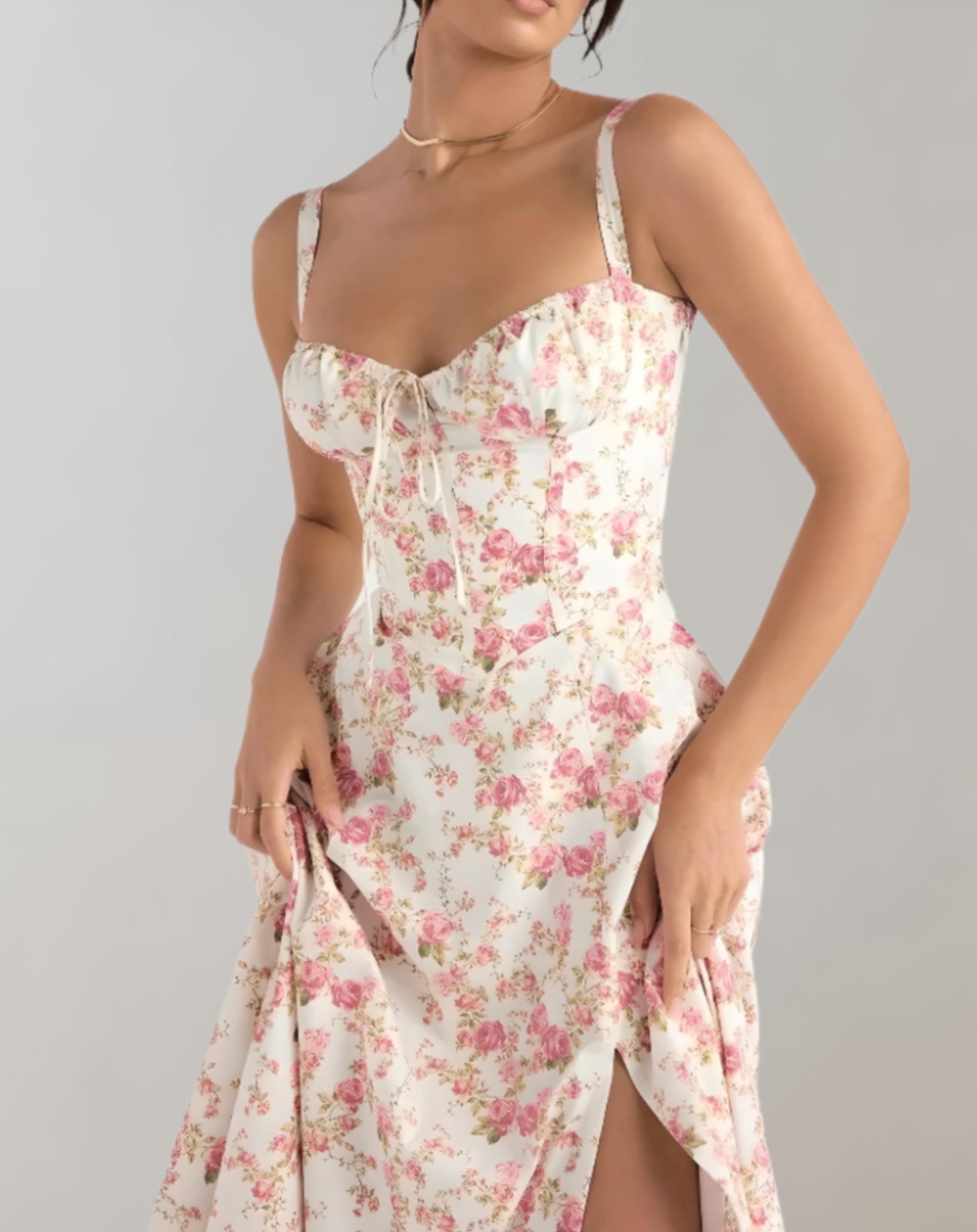 Midi dress with corset and floral print | Maeve