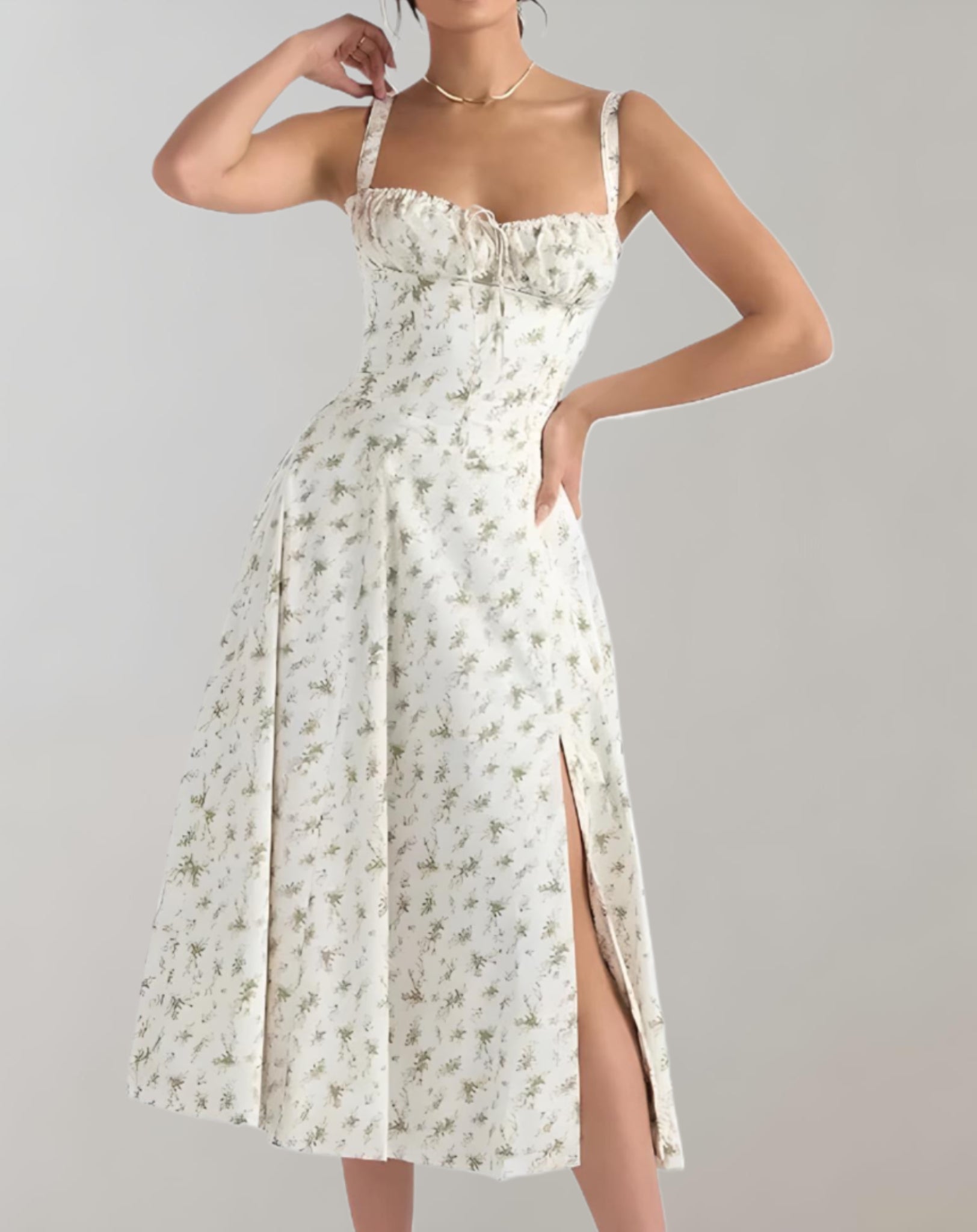 Midi dress with corset and floral print | Maeve