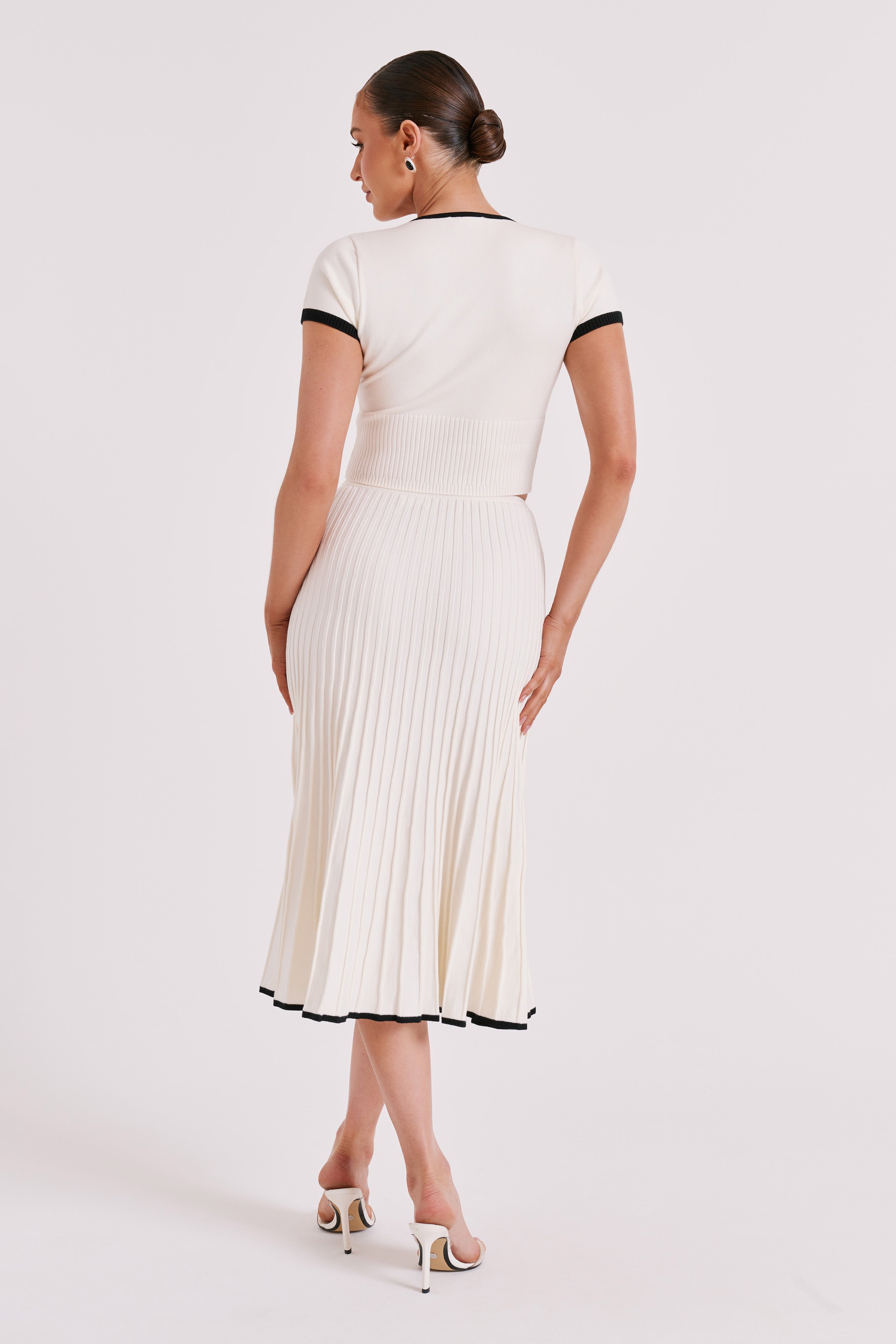 KESHA - Contrast Ribbed Knit Midi Skirt - White