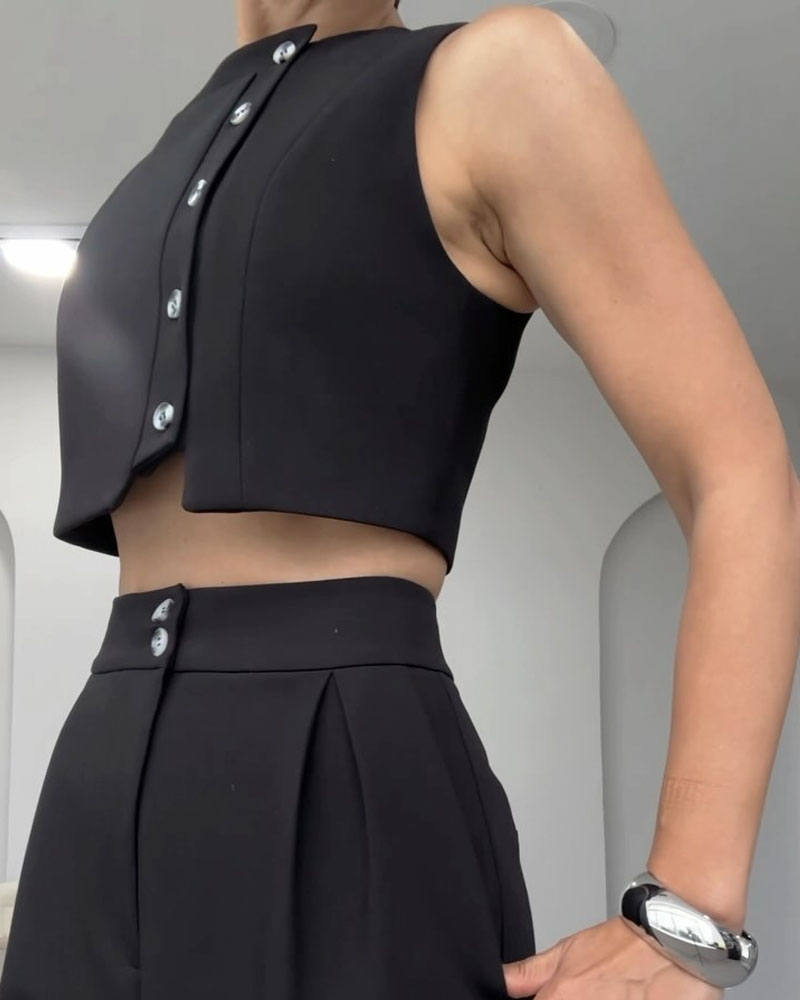 Valérie Solid Color Vest & Pants - 2 Piece Set