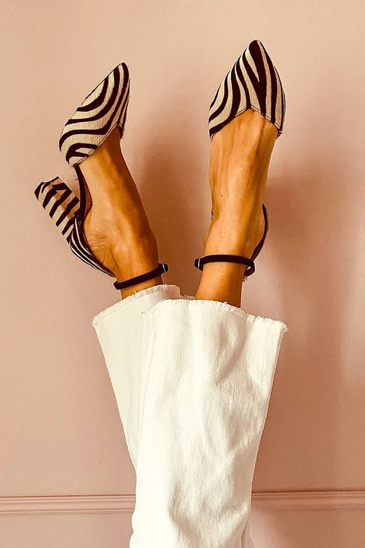 Alessia | Pointed Zebra Print Strap Pumps