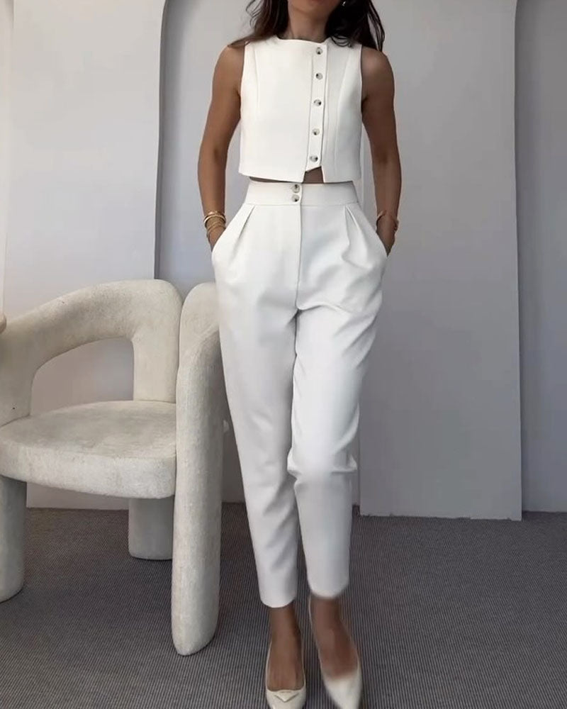 Valérie Solid Color Vest & Pants - 2 Piece Set