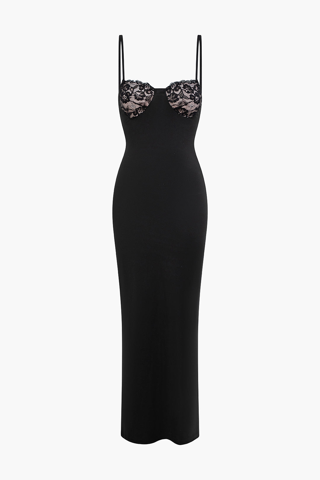 Kesha-Long patchwork dress with lace trim