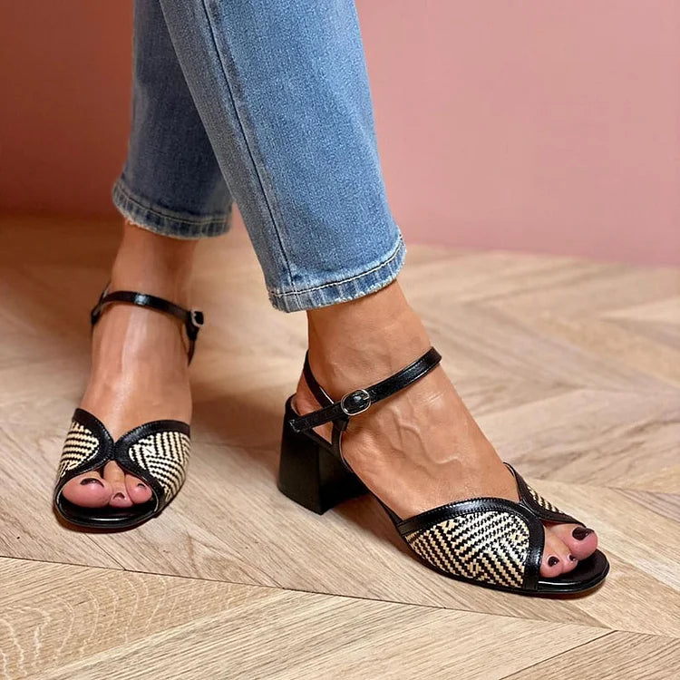 Rachel | Woven fabric sandals with block heel