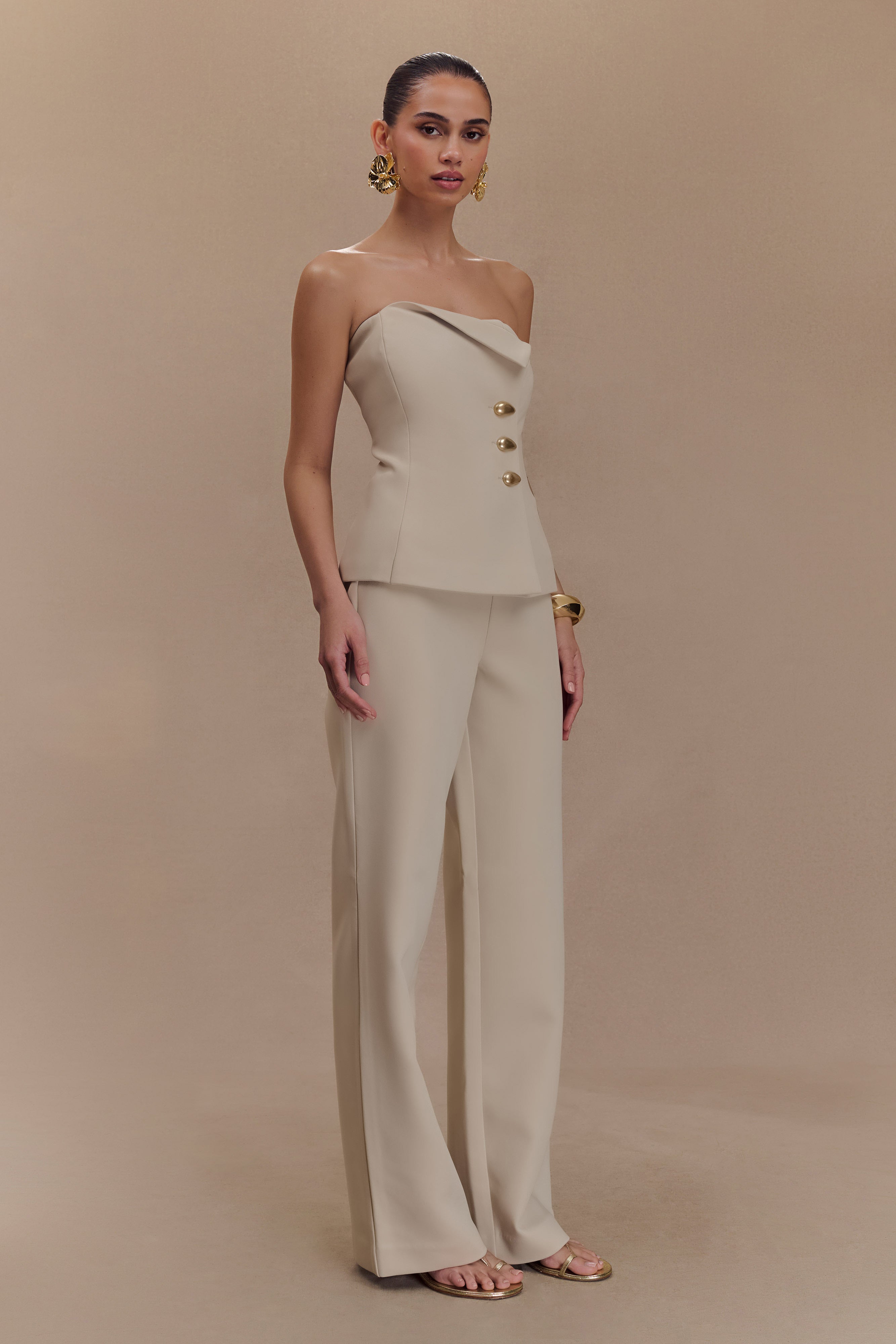 Kesha - Tailored top and tailored straight pants - sand