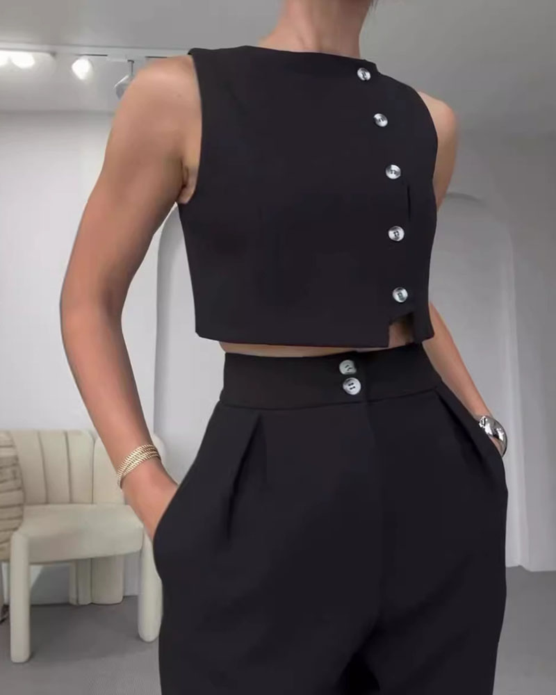 Valérie Solid Color Vest & Pants - 2 Piece Set
