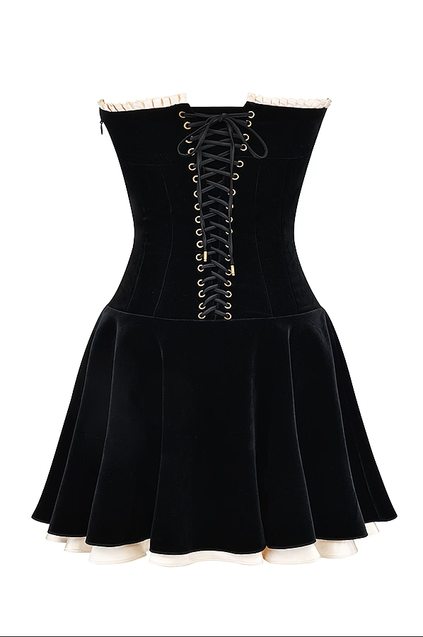 Maritza - Black velvet strapless dress