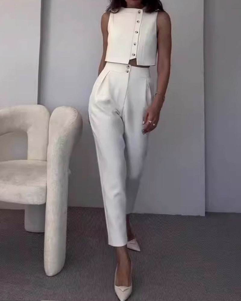 Valérie Solid Color Vest & Pants - 2 Piece Set