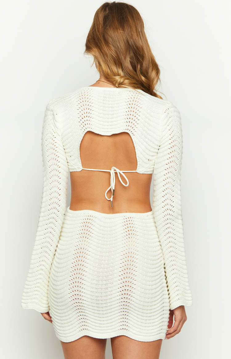 Milli White - Long Sleeve Knit Mini Dress