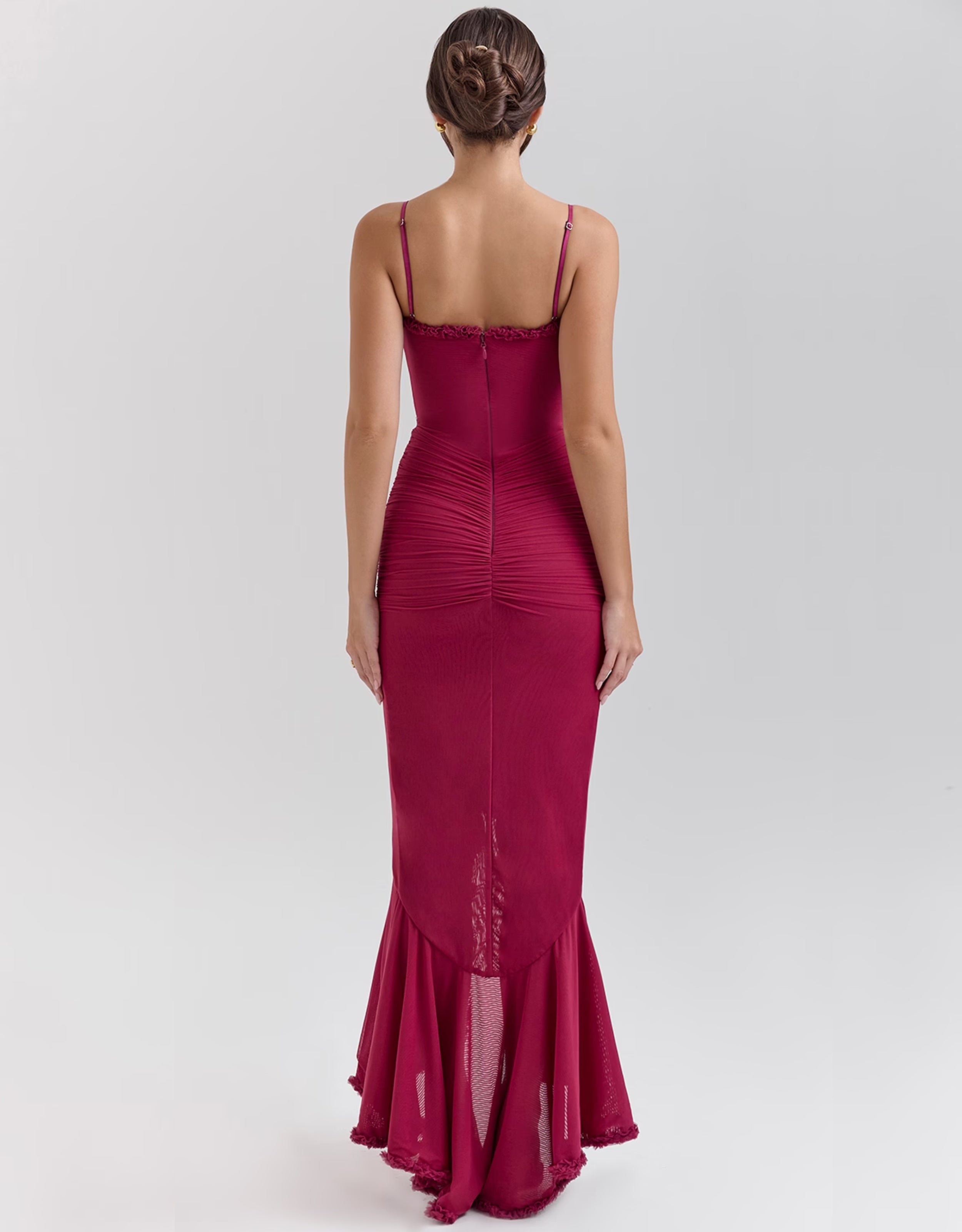 Liza Ruffled Long Dress - Yellow, Burgundy