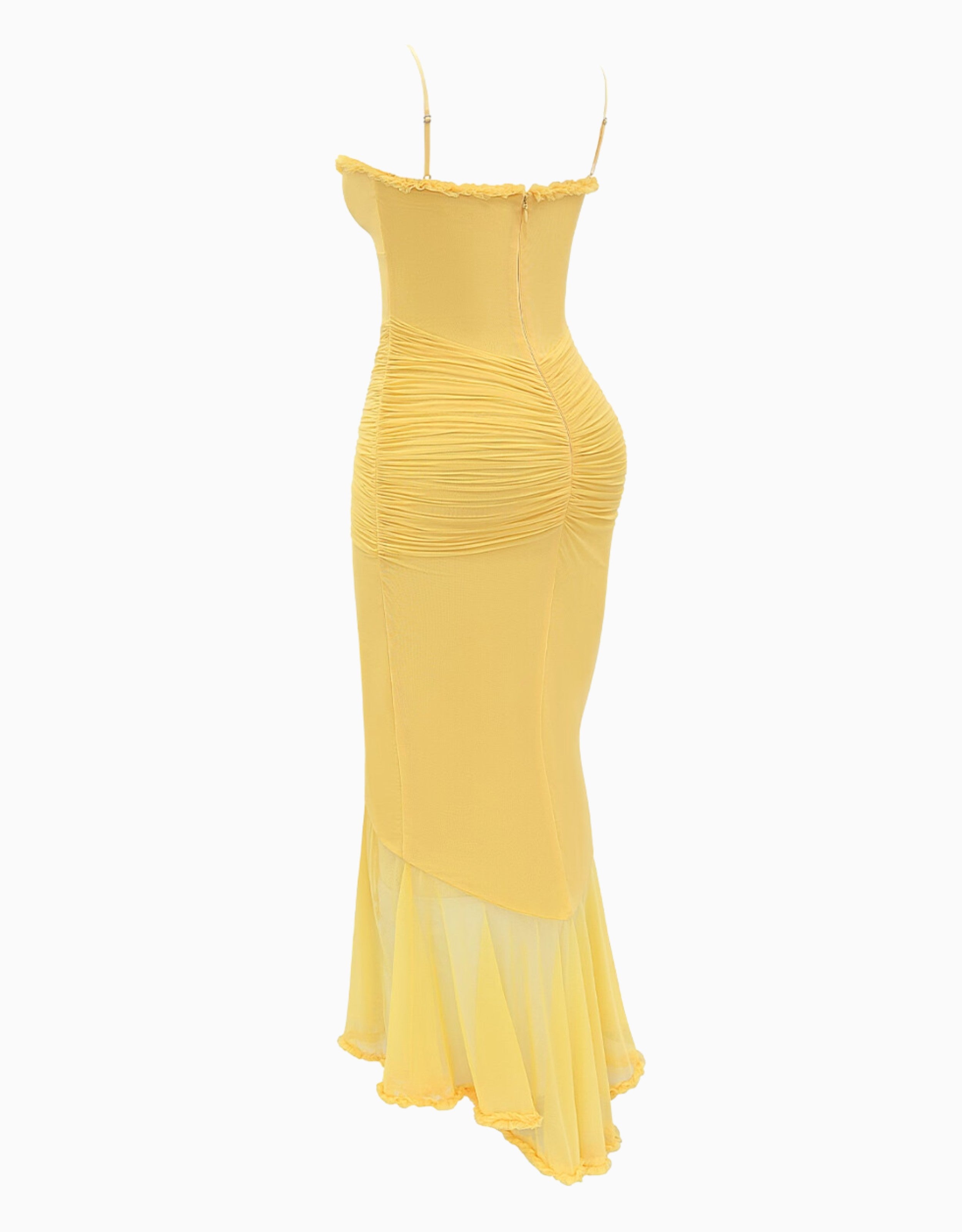 Liza Ruffled Long Dress - Yellow, Burgundy