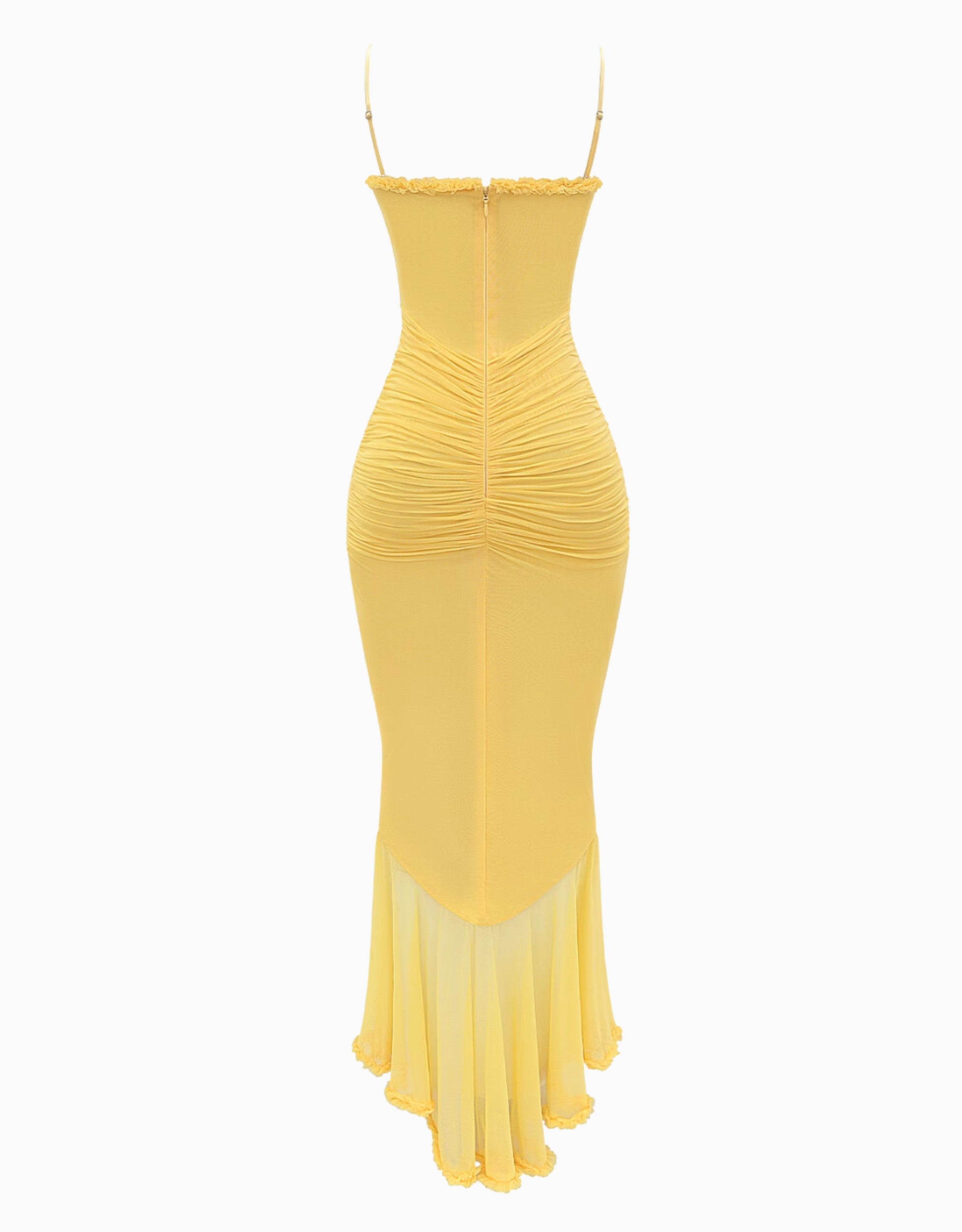 Liza Ruffled Long Dress - Yellow, Burgundy