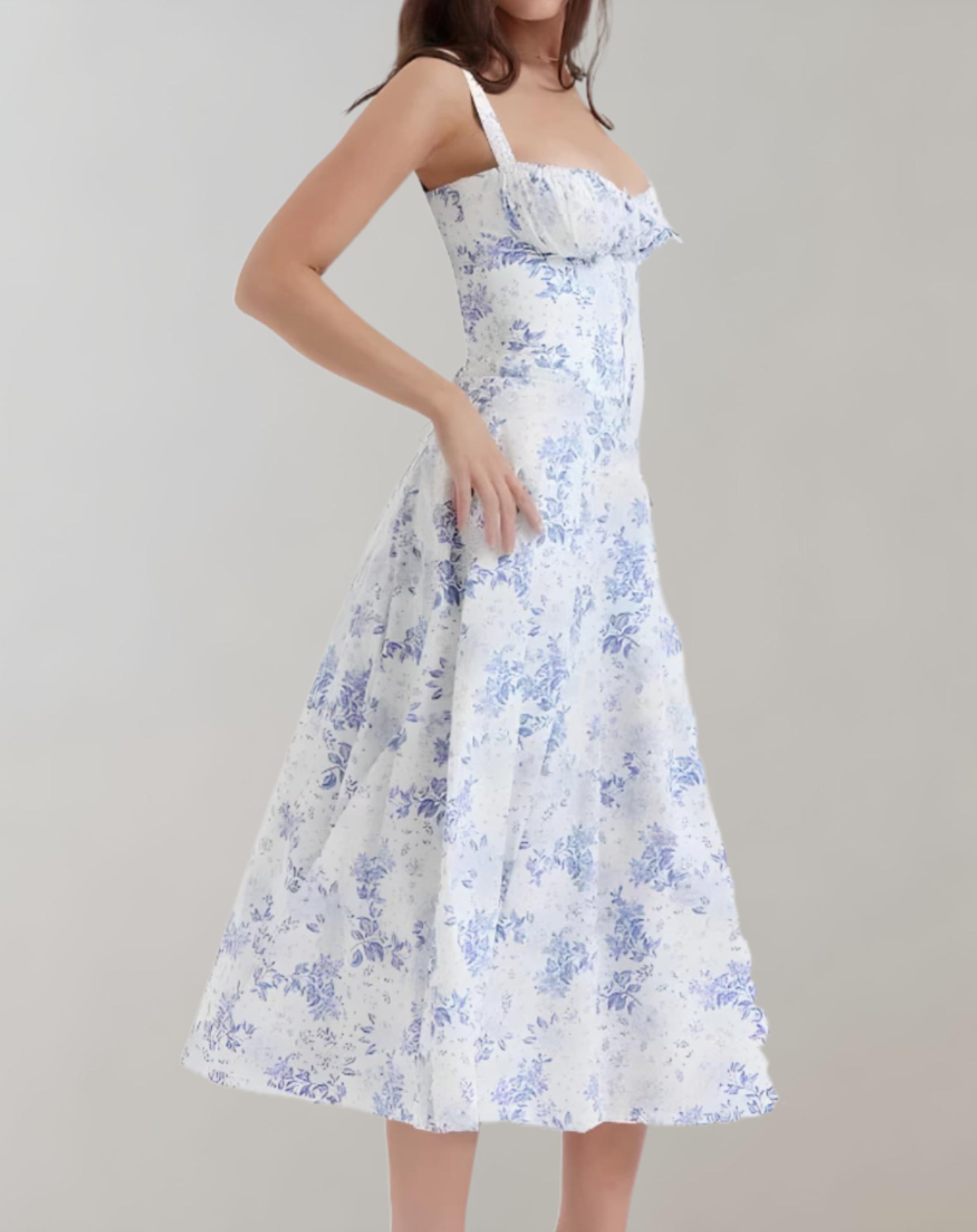Midi dress with corset and floral print | Maeve