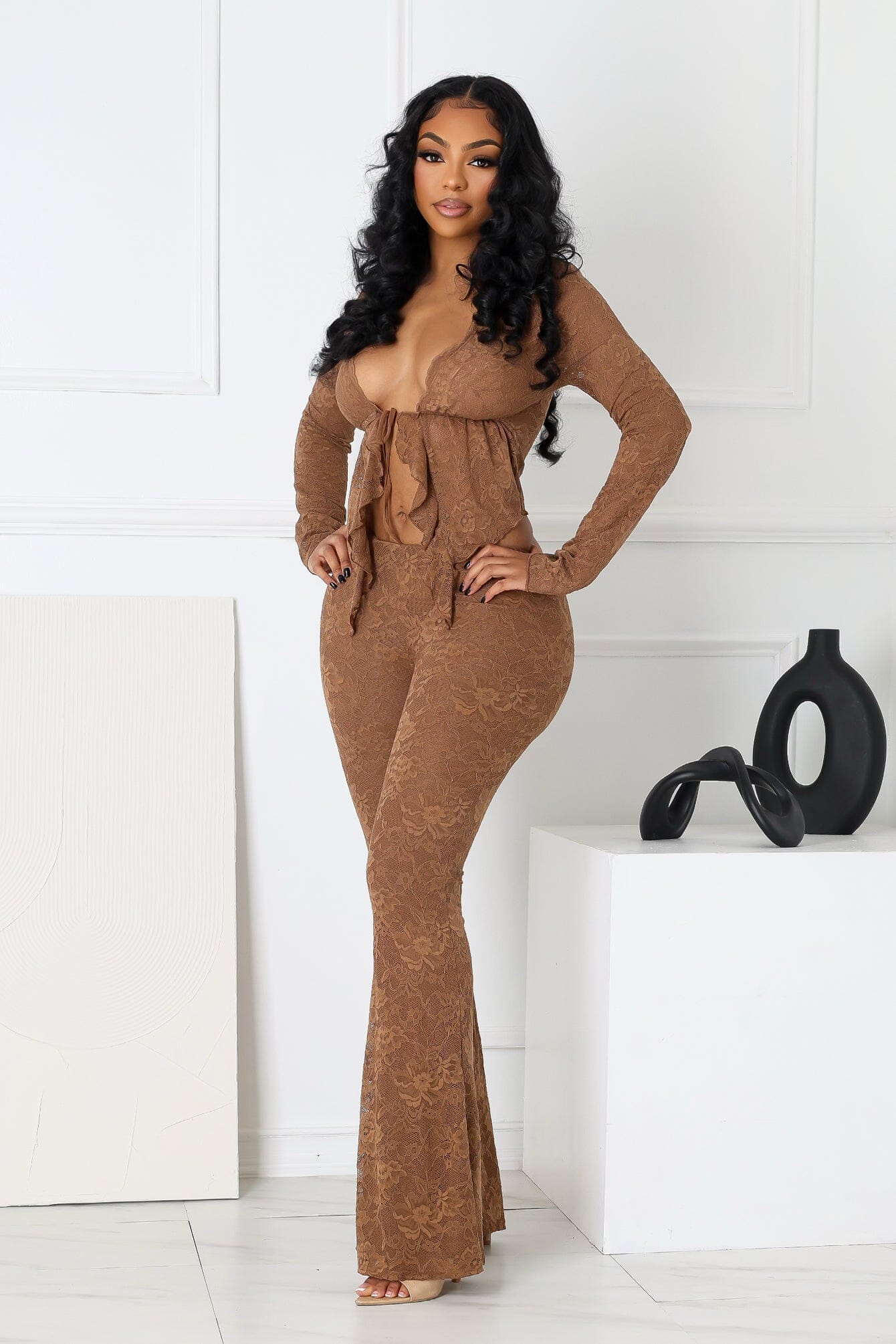 Lace top and wide-leg trousers set - EVE