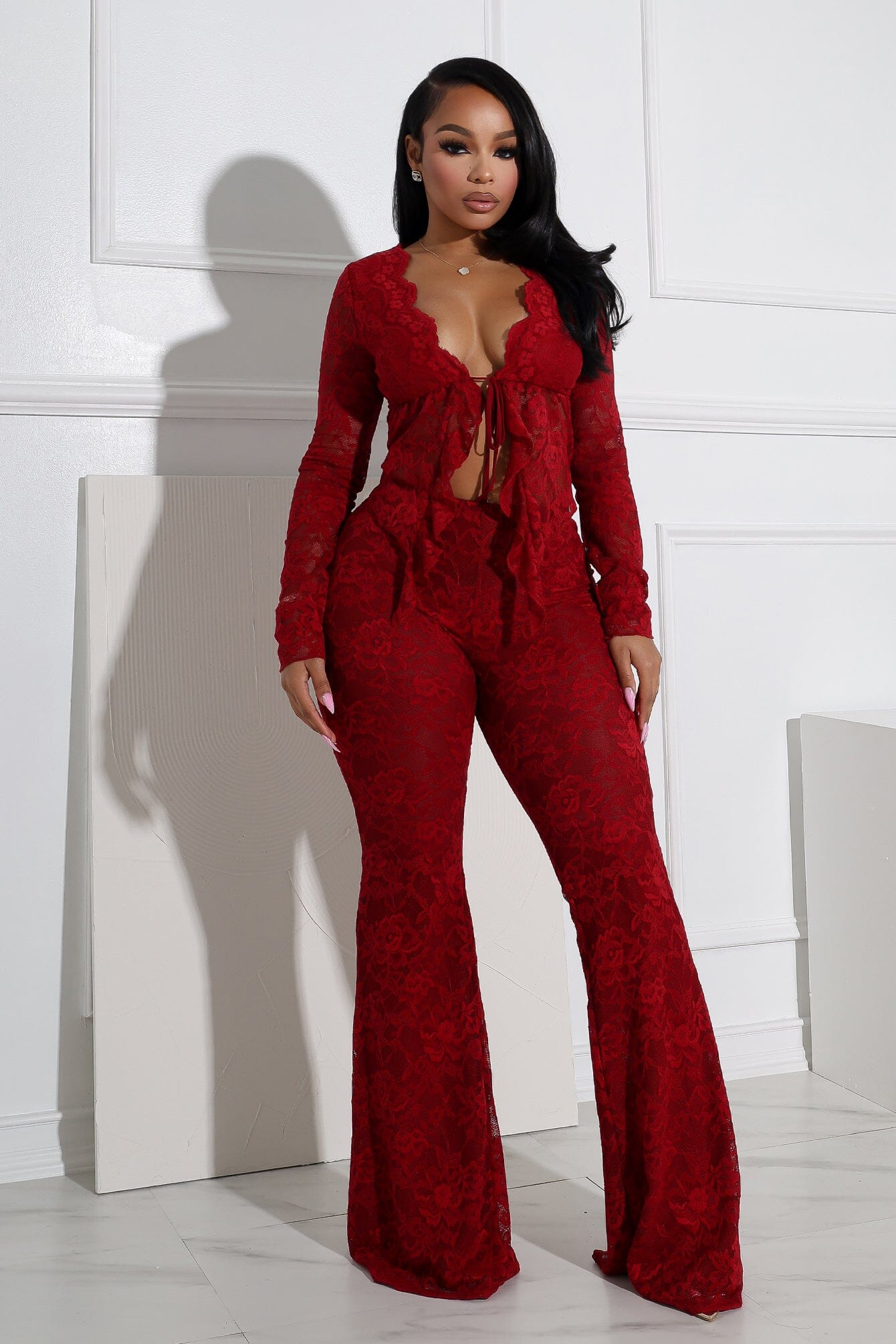 Lace top and wide-leg trousers set - EVE