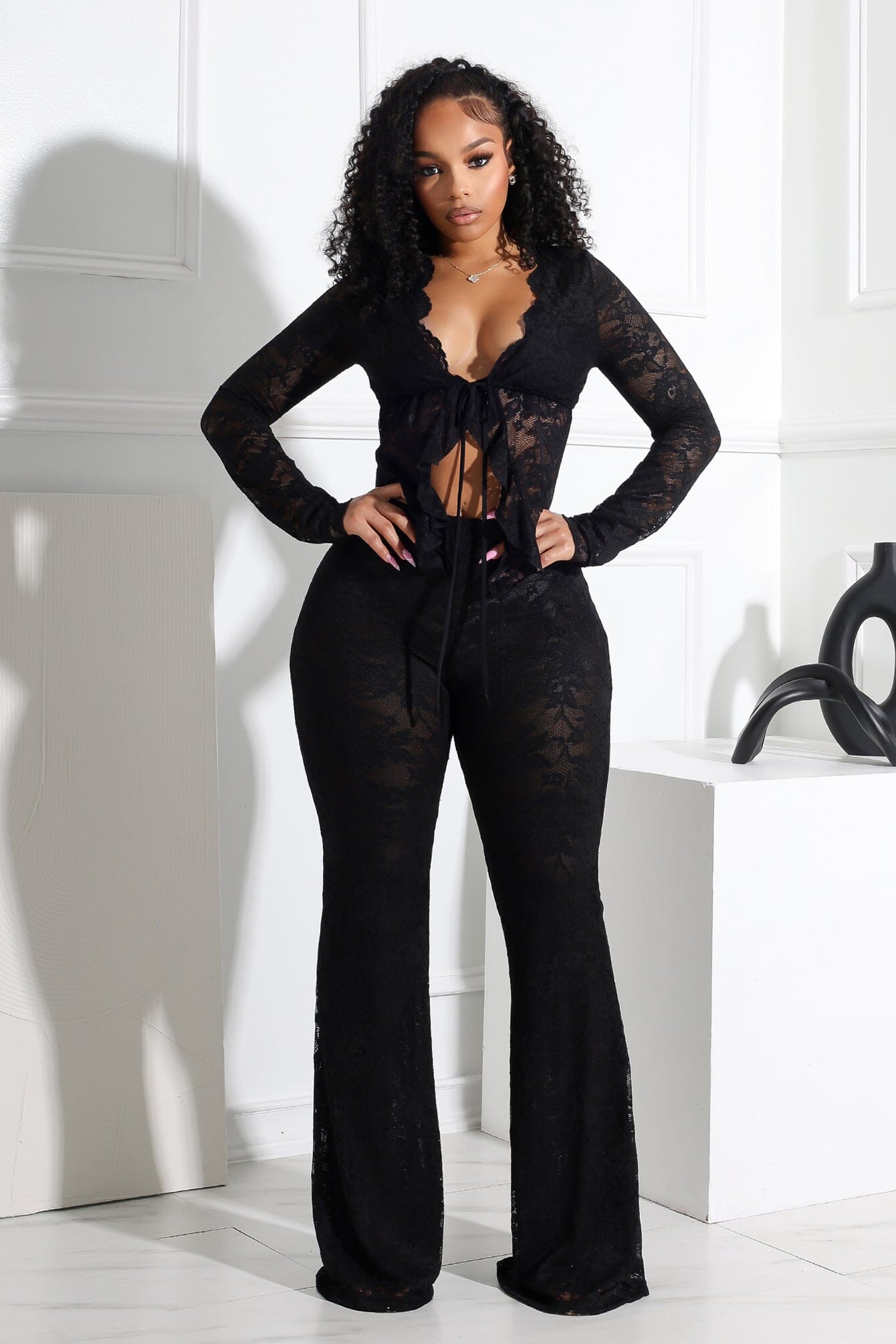 Lace top and wide-leg trousers set - EVE