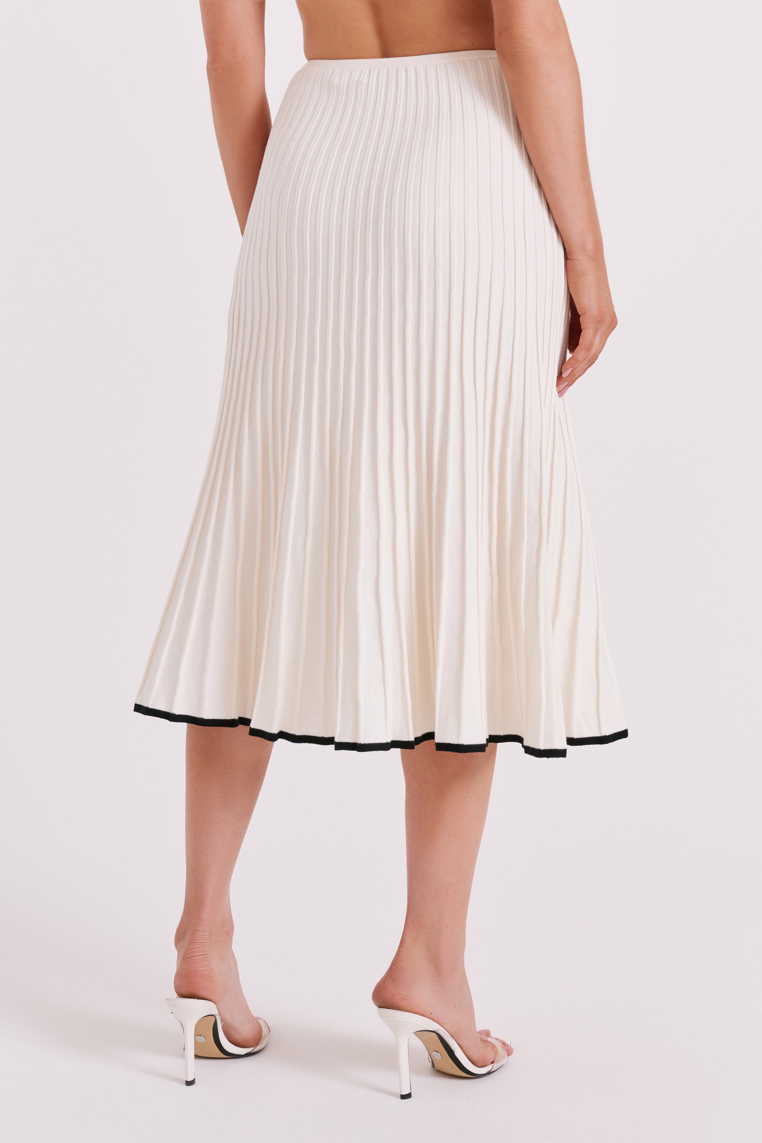 KESHA - Contrast Ribbed Knit Midi Skirt - White