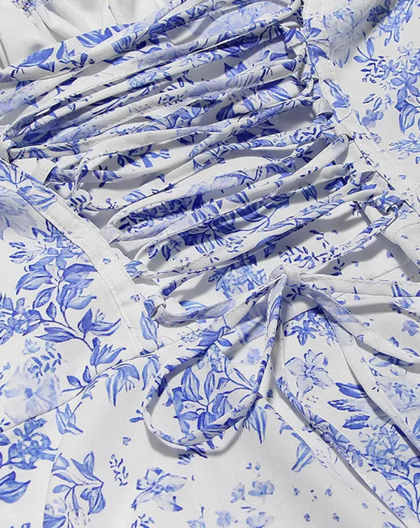 Midi dress with corset and floral print | Maeve