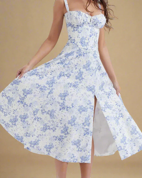 Midi dress with corset and floral print | Maeve