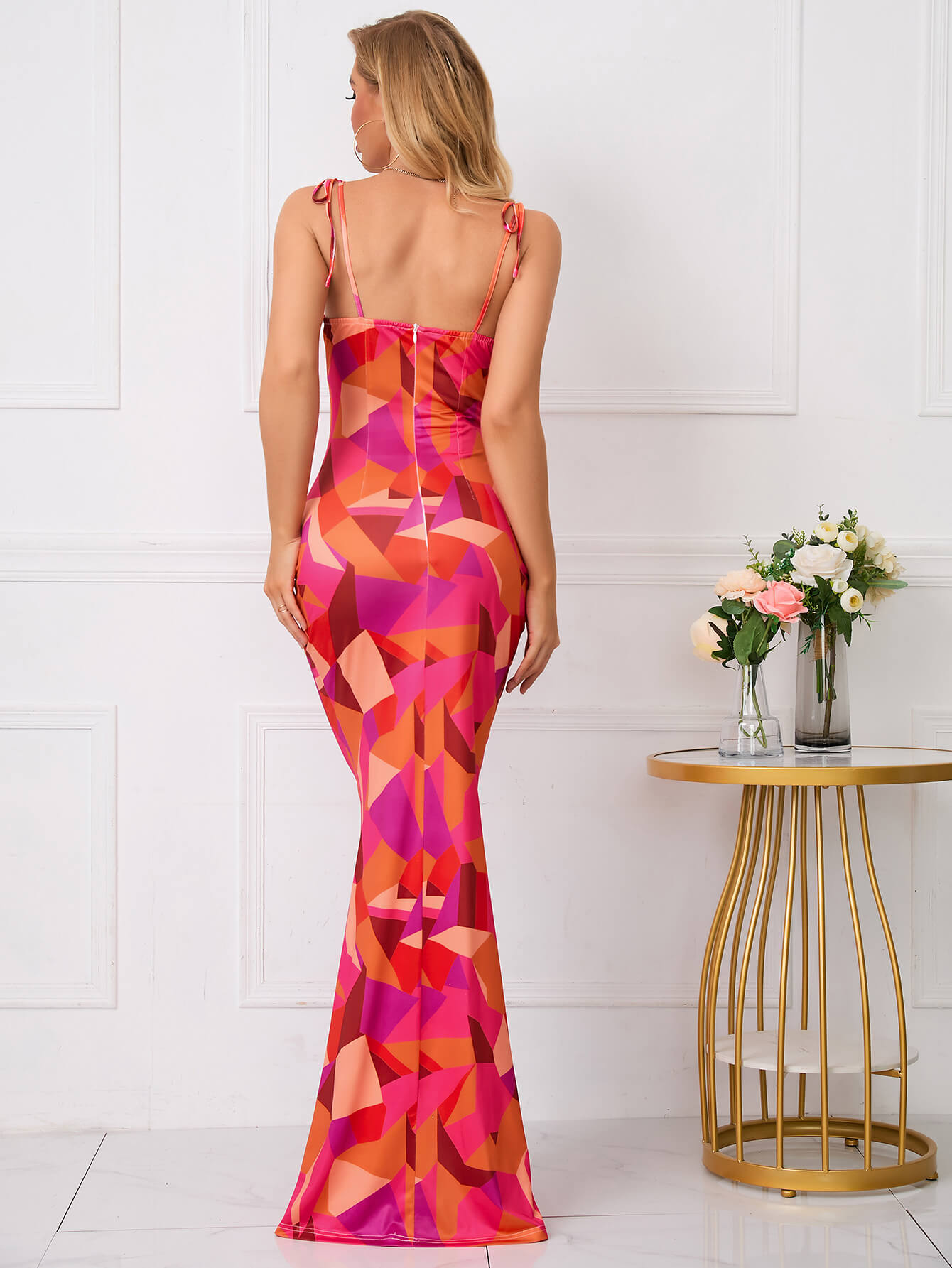 Leyla, Floral Print Dress with Fishtail Hem and Tie Shoulders