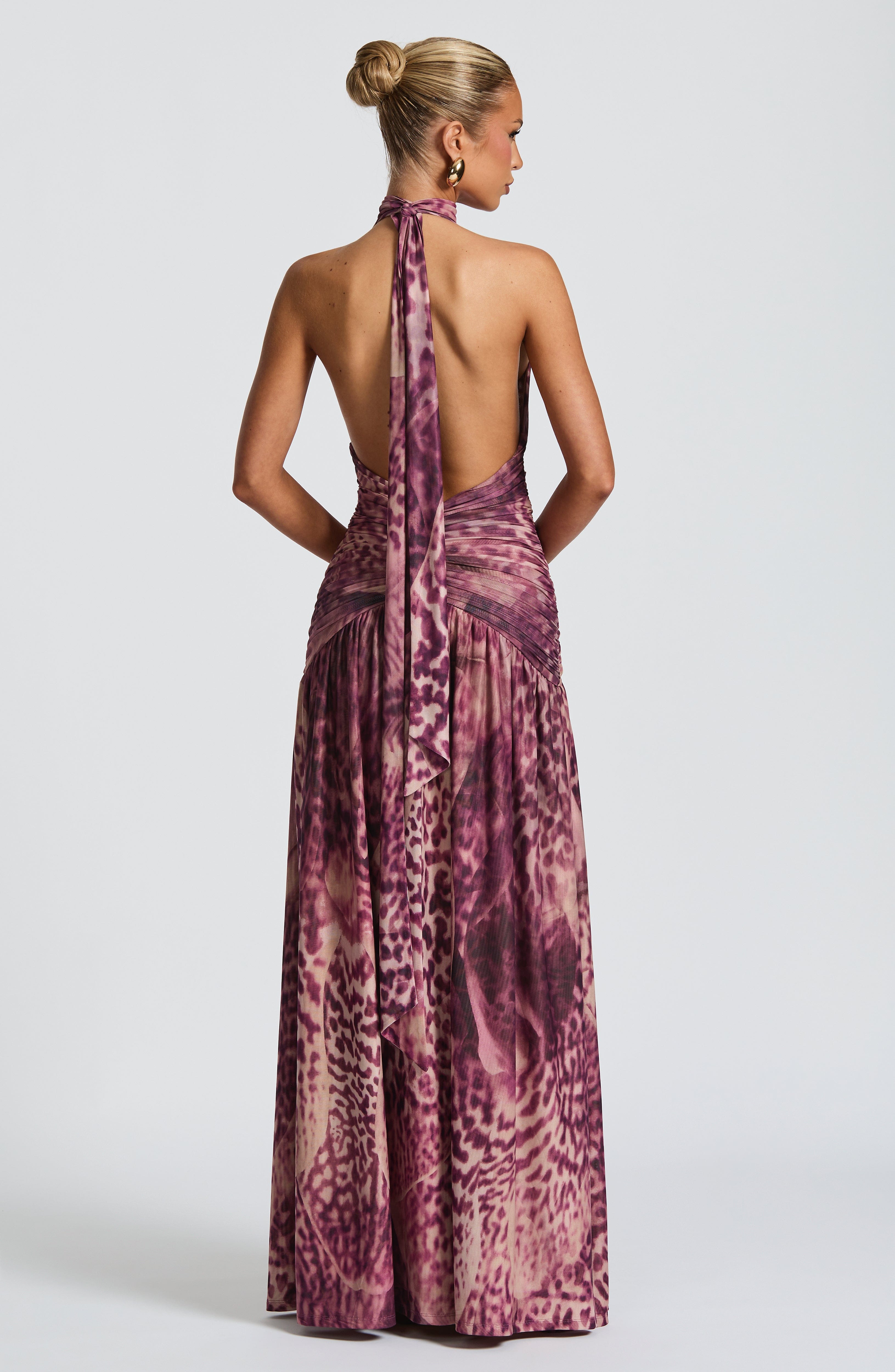 Bianca Long Dress - Magenta Orchid Print
