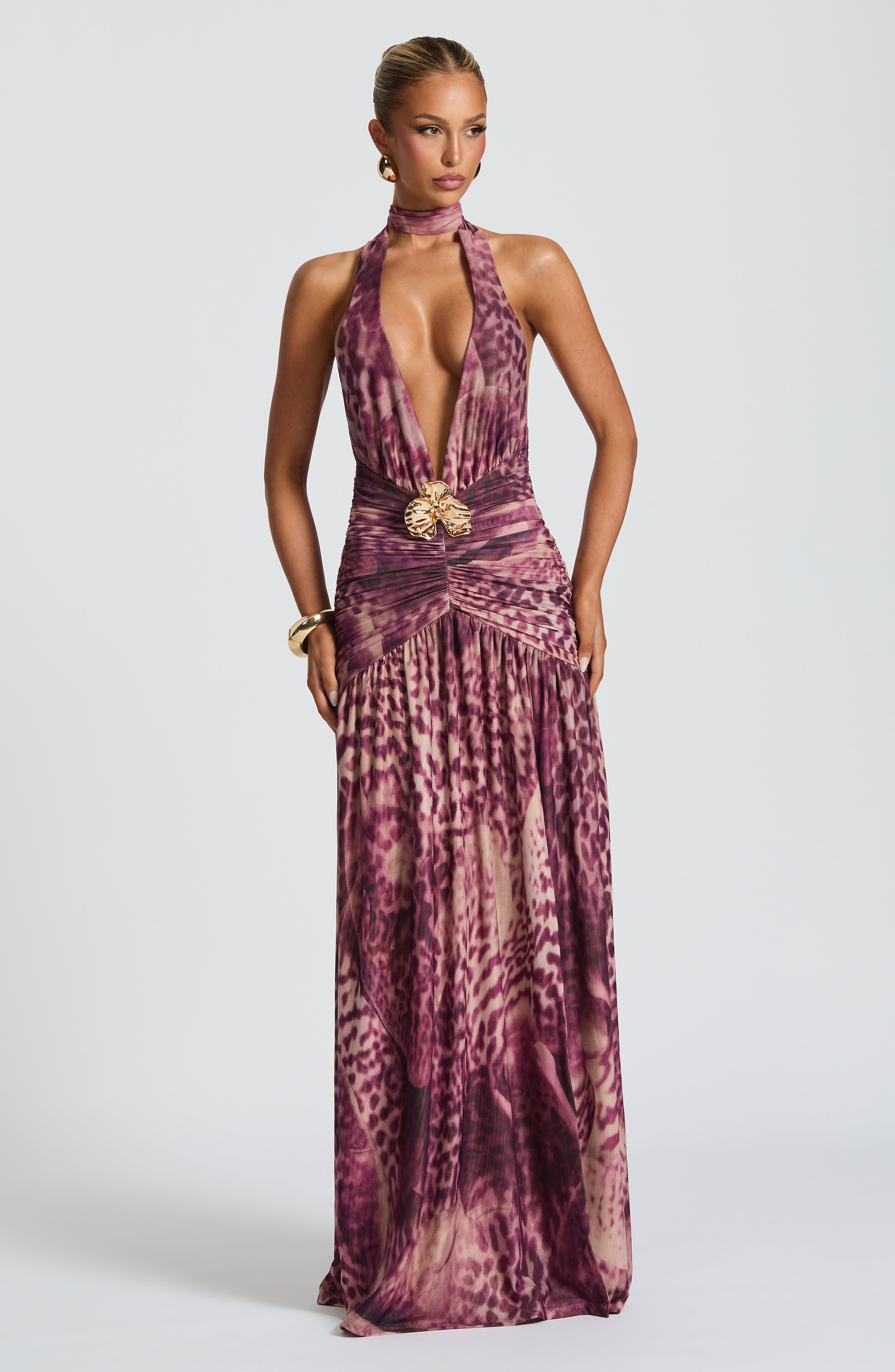 Bianca Long Dress - Magenta Orchid Print