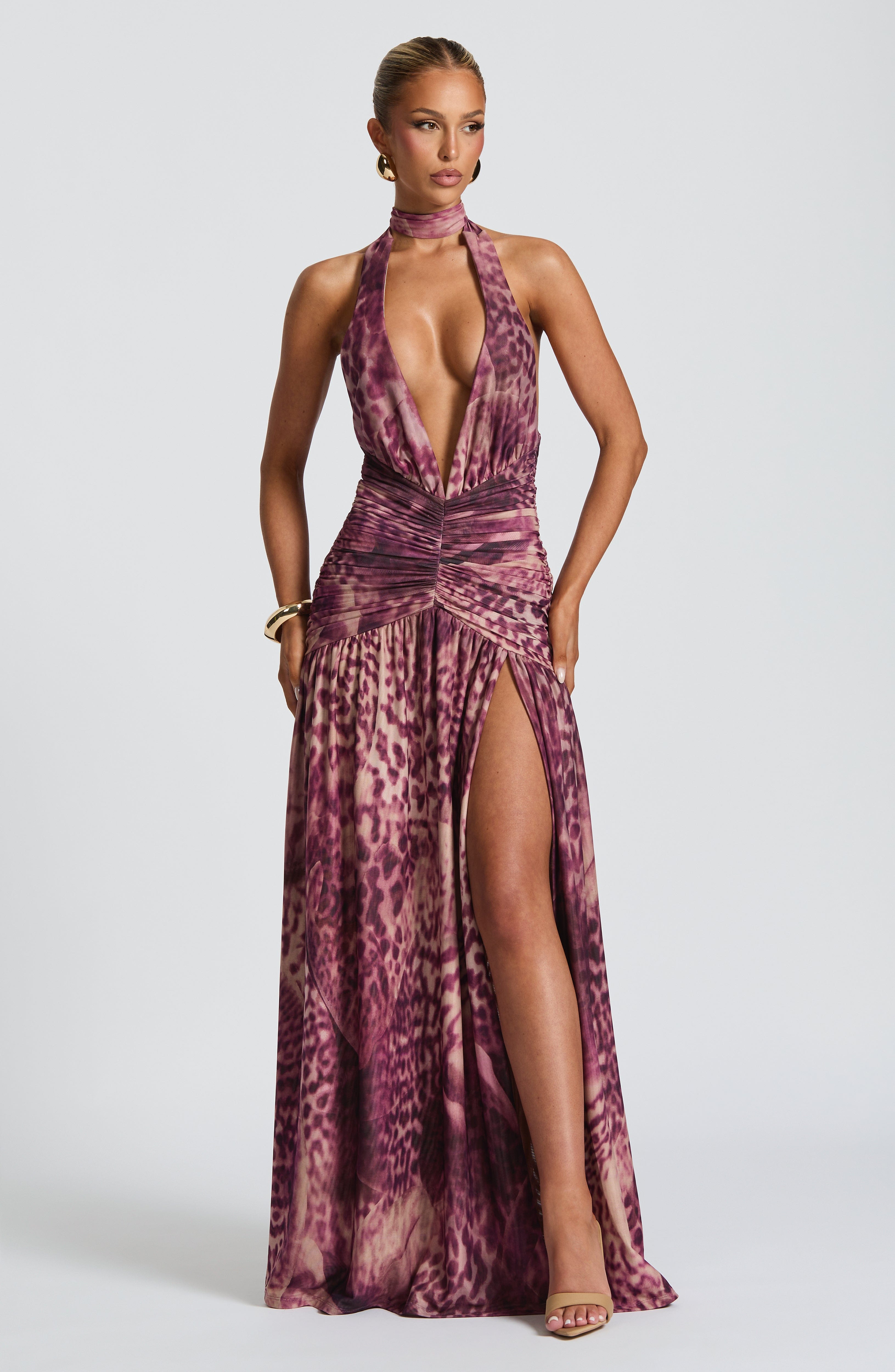 Bianca Long Dress - Magenta Orchid Print