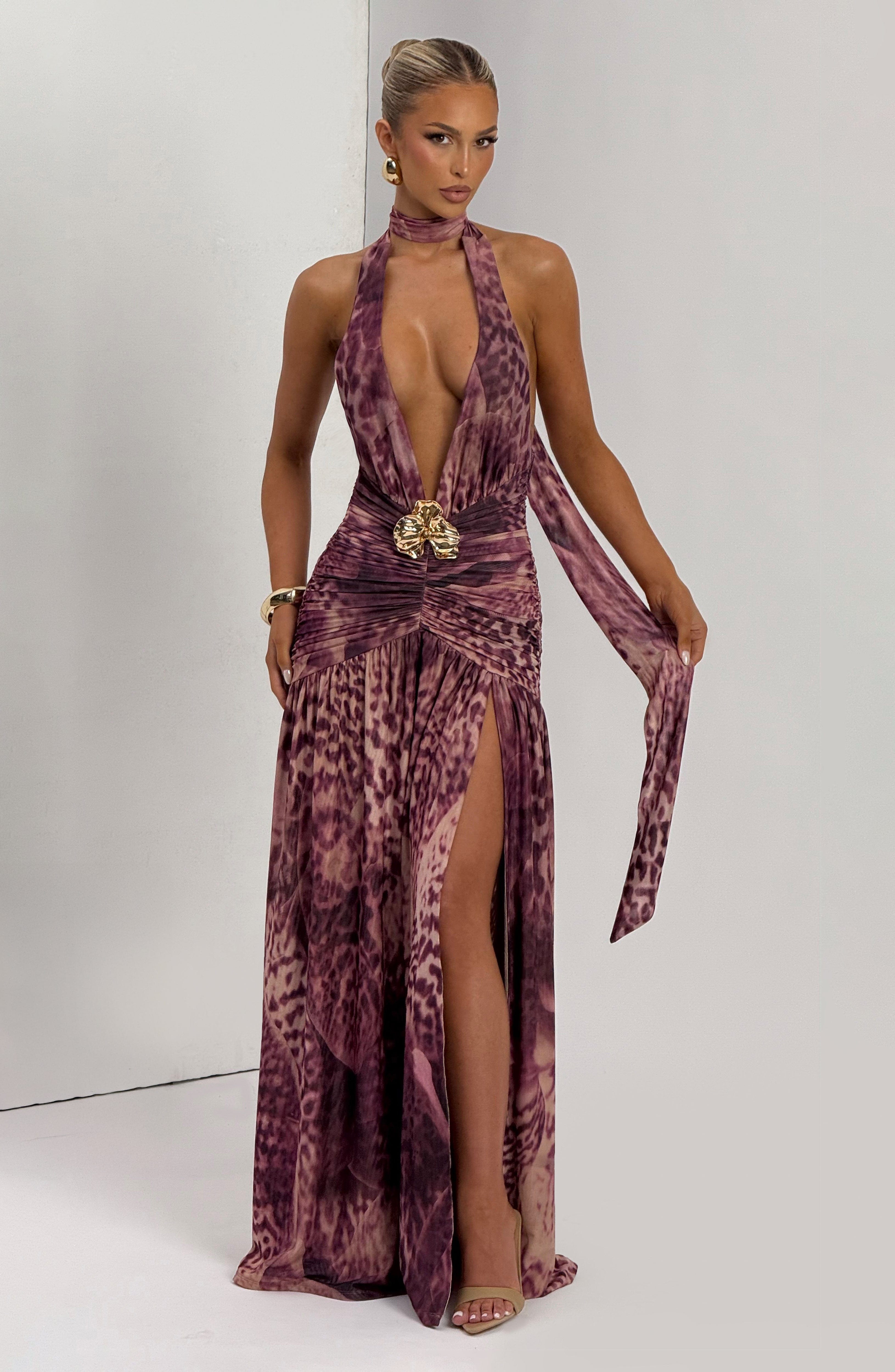 Bianca Long Dress - Magenta Orchid Print