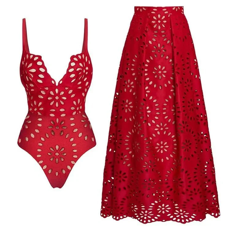 SOLANA Two-Piece Deep V-Neck Swimsuit with Skirt