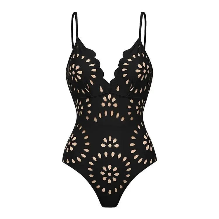 SOLANA Two-Piece Deep V-Neck Swimsuit with Skirt