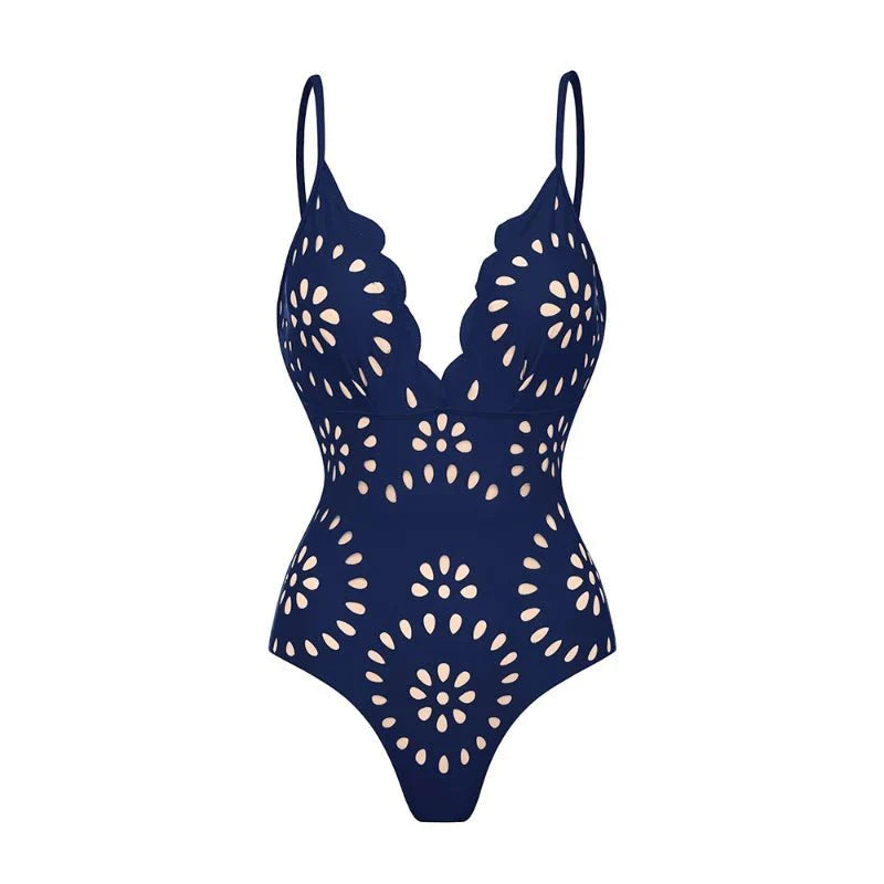 SOLANA Two-Piece Deep V-Neck Swimsuit with Skirt