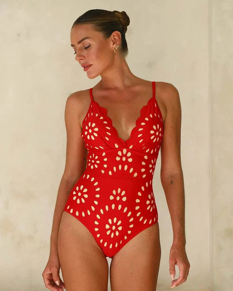 SOLANA Two-Piece Deep V-Neck Swimsuit with Skirt