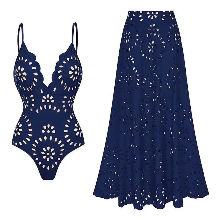 SOLANA Two-Piece Deep V-Neck Swimsuit with Skirt